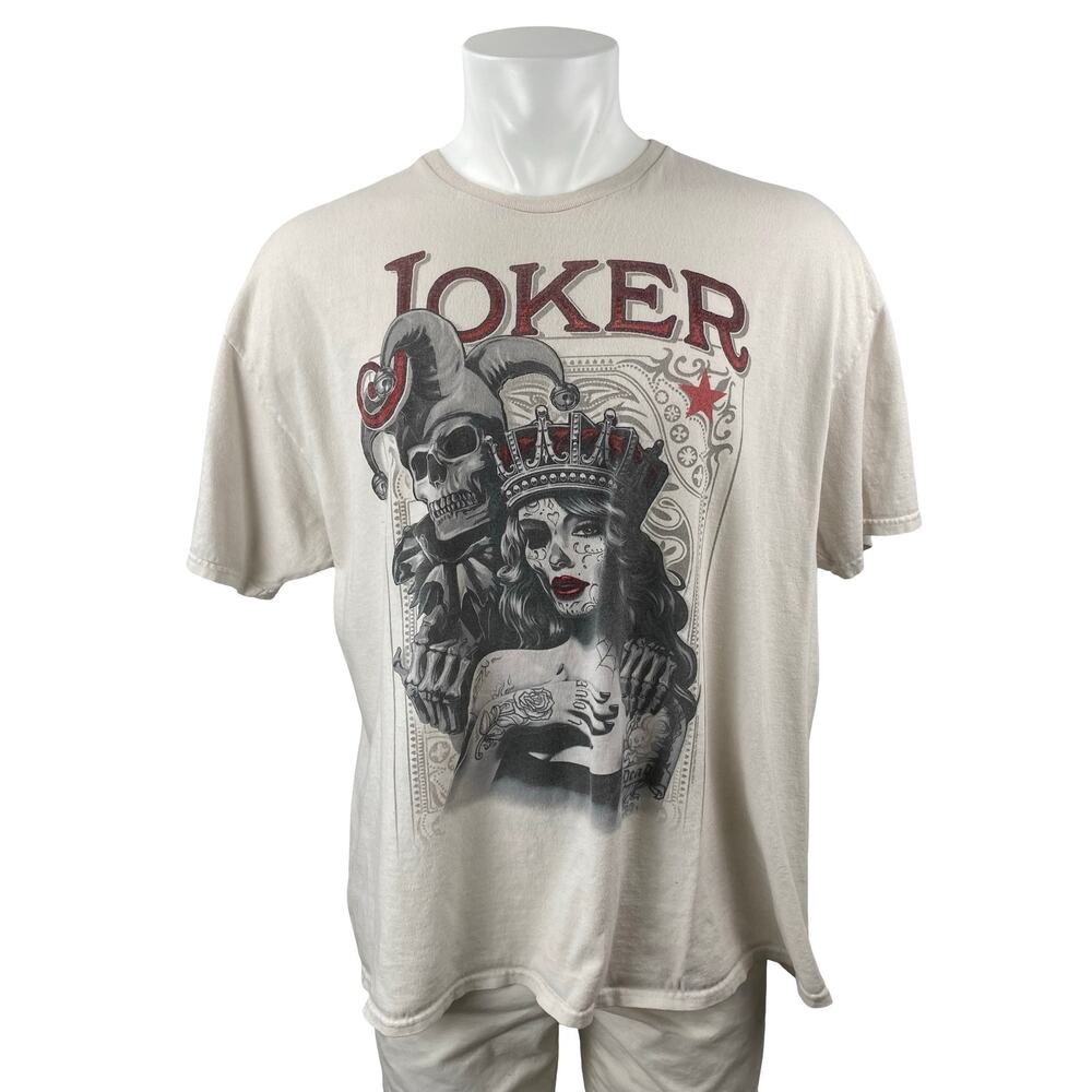 DOM Beige Playing Card Skeleton Joker Queen Pinup Girl T Shirt Tee Top Size 2XL